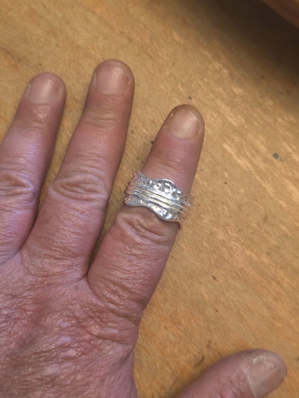 Silver Tone Wide Stacker Ring Size 9 - 9.5